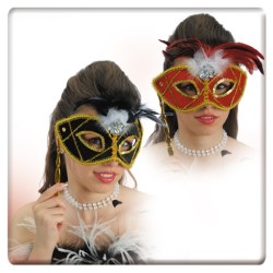 LOUP FACE A MAIN ROUGE OU NOIR AVEC PLUMES