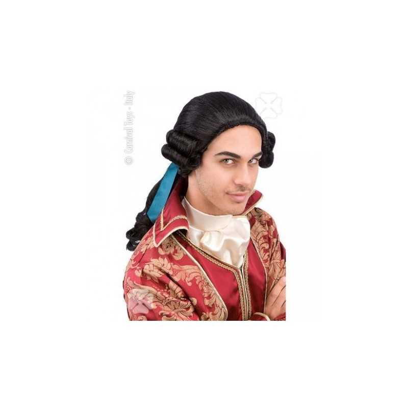 PERRUQUE CAVALIER MARQUIS QUEUE DE CHEVAL NOIRE