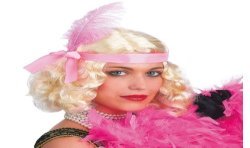 PERRUQUE CARRE BOUCLE BLOND AVEC BANDEAU ET PLUMES