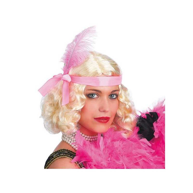 PERRUQUE CARRE BOUCLE BLOND AVEC BANDEAU ET PLUMES