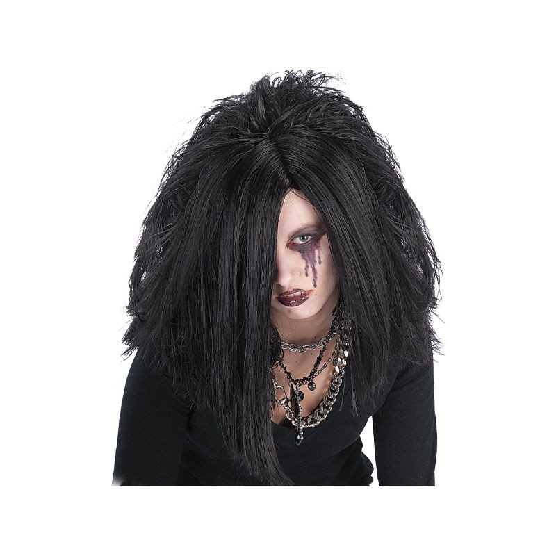 PERRUQUE NOIRE CHEVEUX LONGS CHANTEUR SATANIQUE