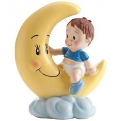 FIGURINE GARCON ASSIS SUR LA LUNE 10 CM