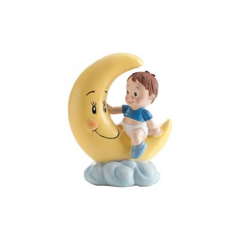 FIGURINE GARCON ASSIS SUR LA LUNE 10 CM