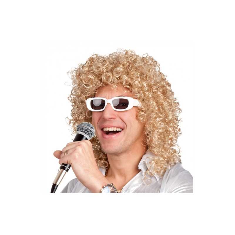 PERRUQUE MICHEL LONGUE BOUCLEE BLONDE + LUNETTES BLANCHES