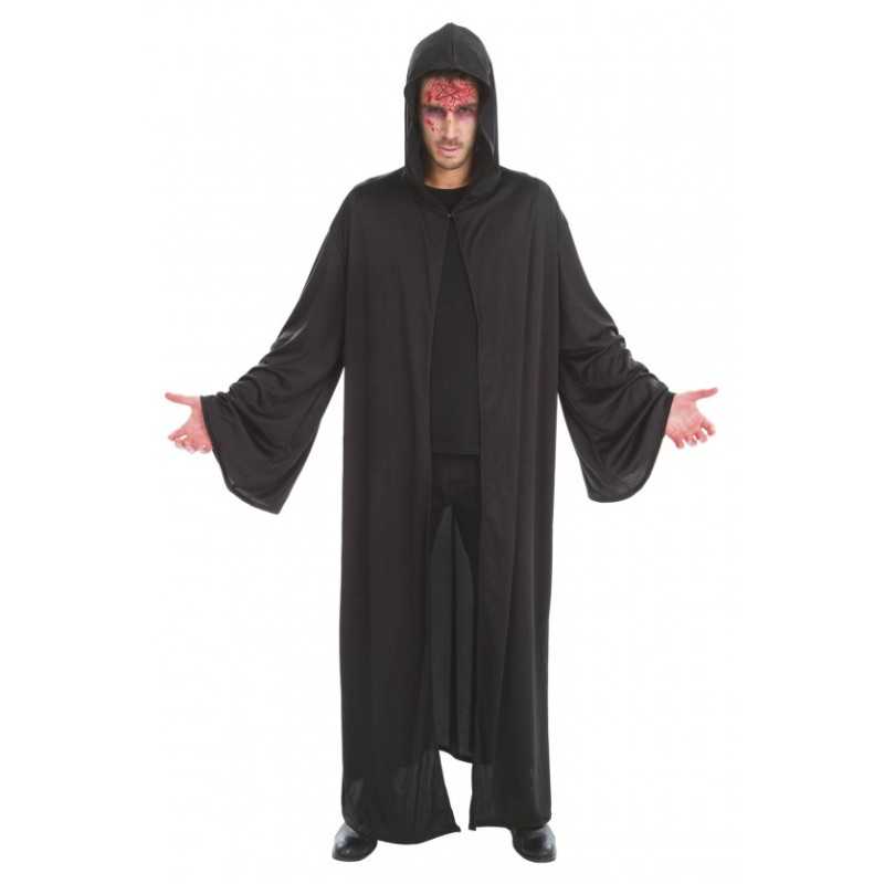 CAPE NOIRE A CAPUCHE PRETRE SATANIQUE 180 CM