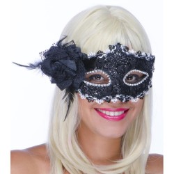 LOUP BAROQUE NOIR AVEC ROSE NOIR