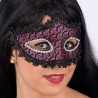 MASQUE LOUP DENTELLE NOIR/ROSE STRASS CONTOUR DES YEUX