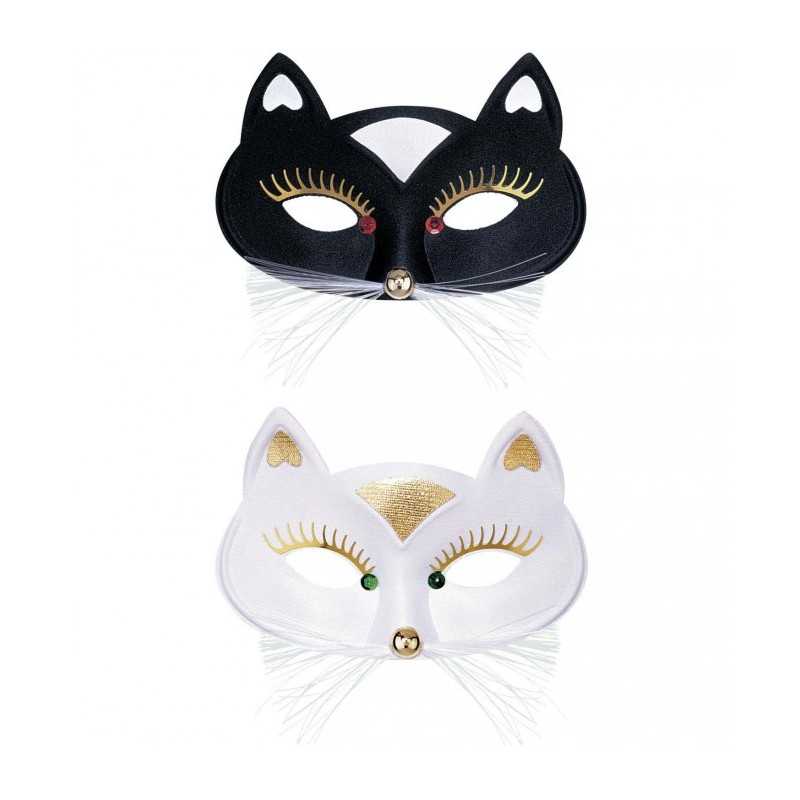 MASQUE LOUP CHAT NOIR ET OR OU BLANC ET OR
