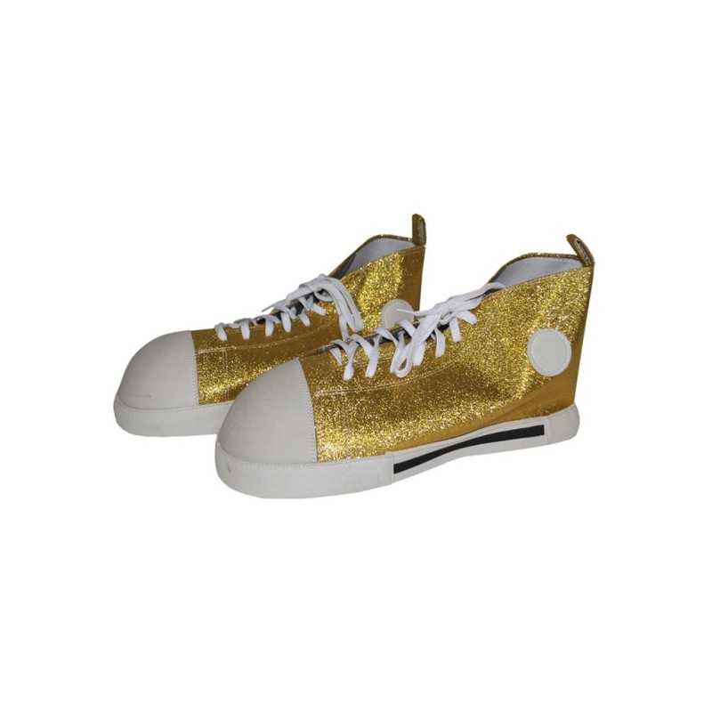 CHAUSSURES OU BASKETS DE CLOWN GLITTER PAILLETTES OR ADULTE