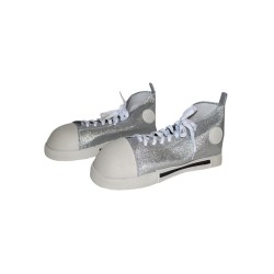 CHAUSSURES OU BASKETS DE CLOWN GLITTER PAILLETTES ARGENT ADULTE