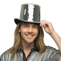 CHAPEAU HAUT DE FORME BOULE A FACETTE DISCO