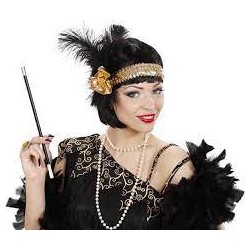 BANDEAU CHARLESTONE PAILLETTE OR A PLUMES