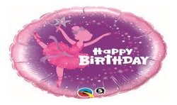 BALLON METALLIQUE ROND BIRTHDAY BALERINE ROSE 46 CM