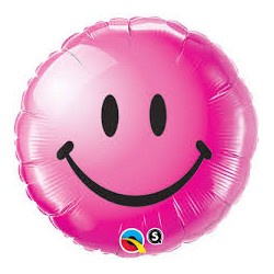 BALLON METALLIQUE ROND SMILEY ROSE 46 CM