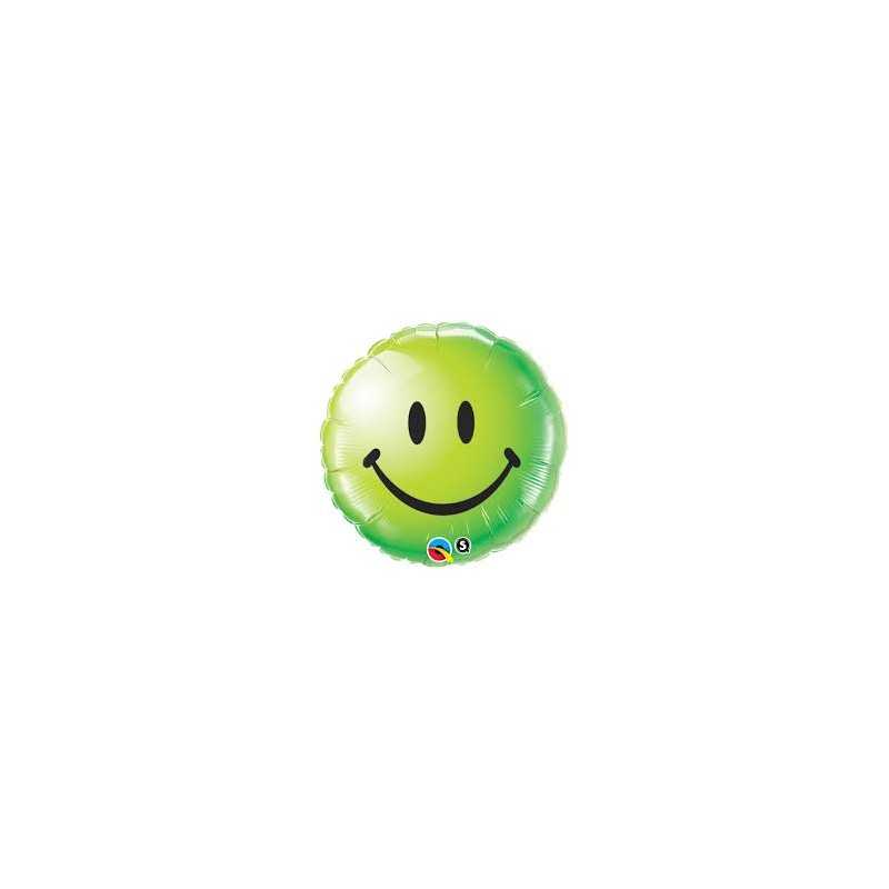 BALLON METALLIQUE SMILEY ROND VERT 46CM
