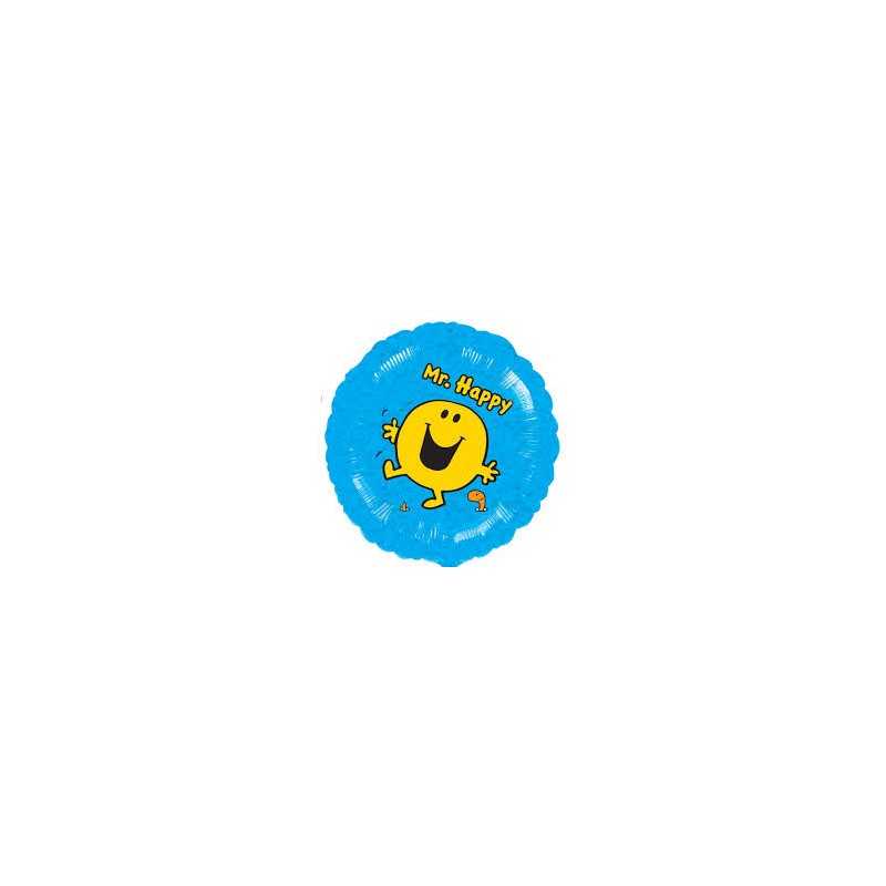 BALLON METALLIQUE ROND MR HAPPY BLEU 43 CM