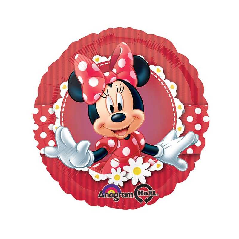BALLON METALLIQUE ROND MINNIE ROUGE 43 CM