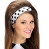 FOULARD BANDEAU SATIN BLANC POIS NOIR