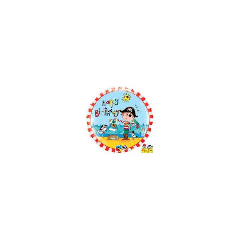 BALLON METALLIQUE ROND RACHEL HAPPY BIRTHDAY PIRATE 46 CM
