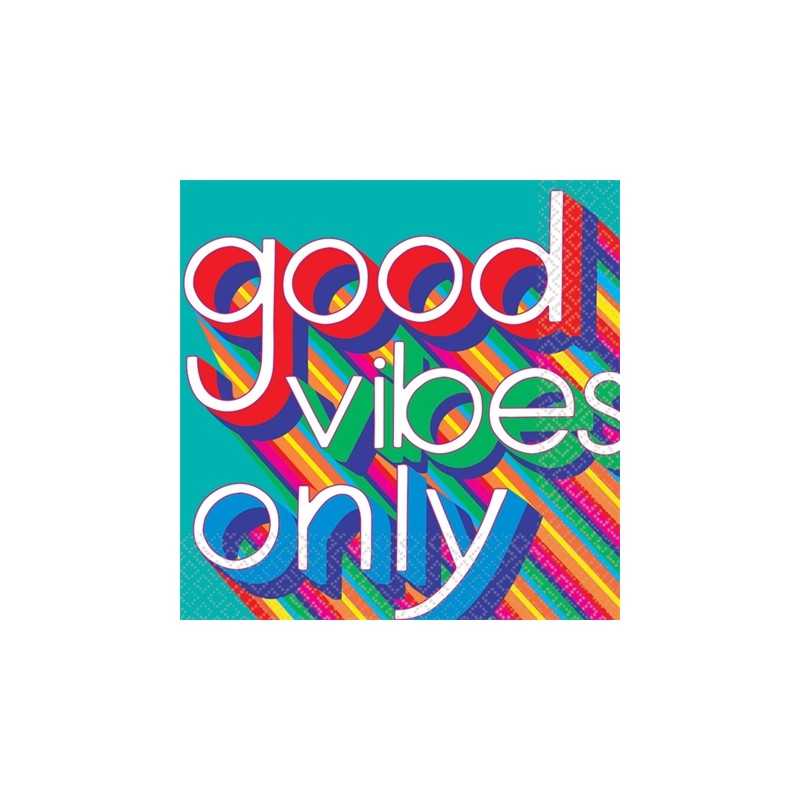 16 SERVIETTES MULTICOLORES GOOD VIBES 33 X 33 CM