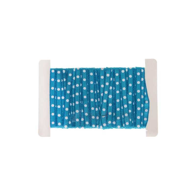 RUBAN BLEU A POIS BLANC 6 MM 5 M