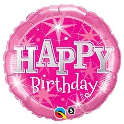 BALLON METALLIQUE ROND HAPPY BIRTHDAY ROSE ET ARGENT 46 CM