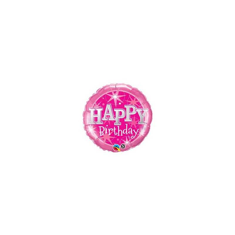 BALLON METALLIQUE ROND HAPPY BIRTHDAY ROSE ET ARGENT 46 CM
