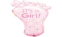 BALLON METALLIQUE PIED ROSE IT'S A GIRL 58 X 82 CM