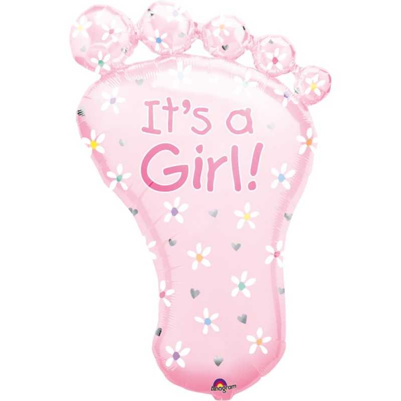 BALLON METALLIQUE PIED ROSE IT'S A GIRL 58 X 82 CM