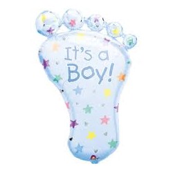 BALLON METALLIQUE PIED BLEU IT'S A BOY 58 X 82 CM