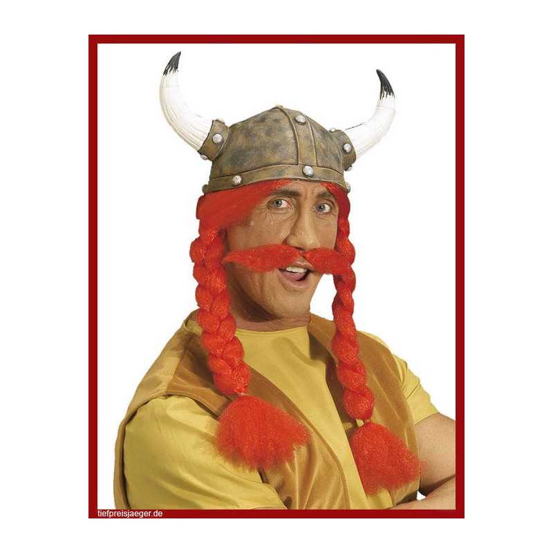 PERRUQUE GROS GAULOIS AVEC MOUSTACHE ROUGE ET CASQUE LATEX