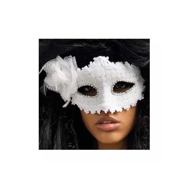MASQUE LOUP VENITIEN BLANC AVEC FLEUR
