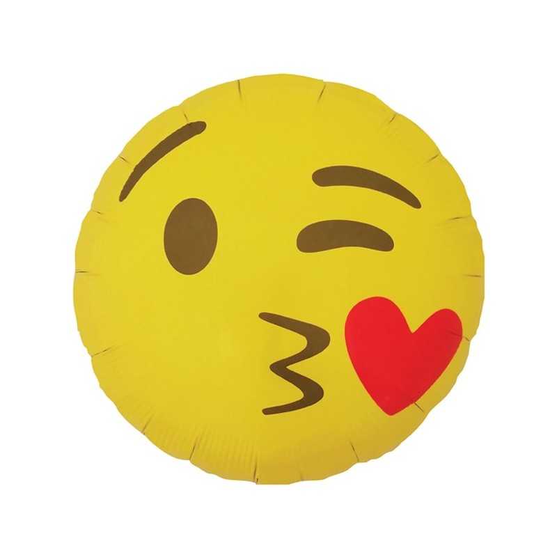 BALLON METALLIQUE SMILEY EMOJI KISSING HEART 46 CM