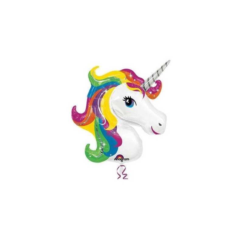 BALLON METALLIQUE TETE DE LICORNE MULTICOLORE 83 X 73CM