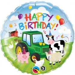 BALLON METALLIQUE ROND LA FERME HAPPY BIRTHDAY 46CM