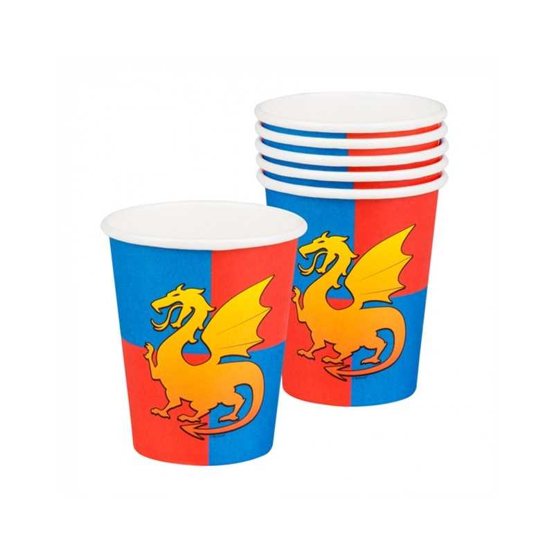 6 GOBELETS CHEVALIER ECUSSON ROUGE ET BLEU ET DRAGON 250 ML