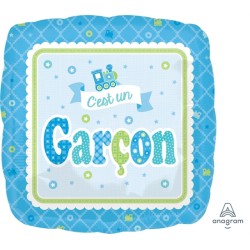 BALLON METALLIQUE CARRE C'EST UN GARCON BLEU 43CM