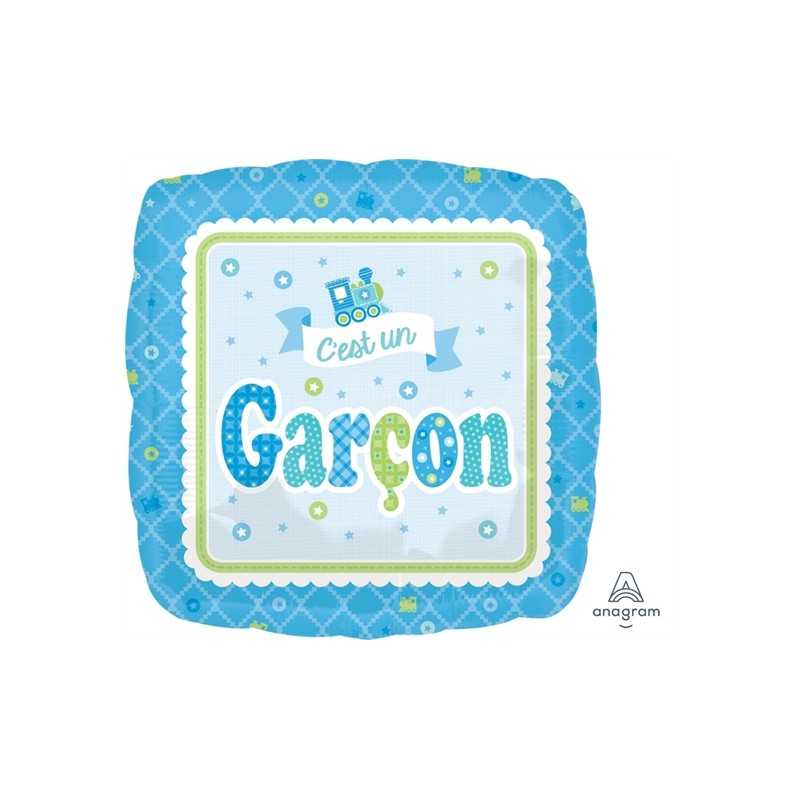 BALLON METALLIQUE CARRE C'EST UN GARCON BLEU 43CM