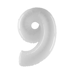 BALLON METALLIQUE CHIFFRE 9 100CM BLANC