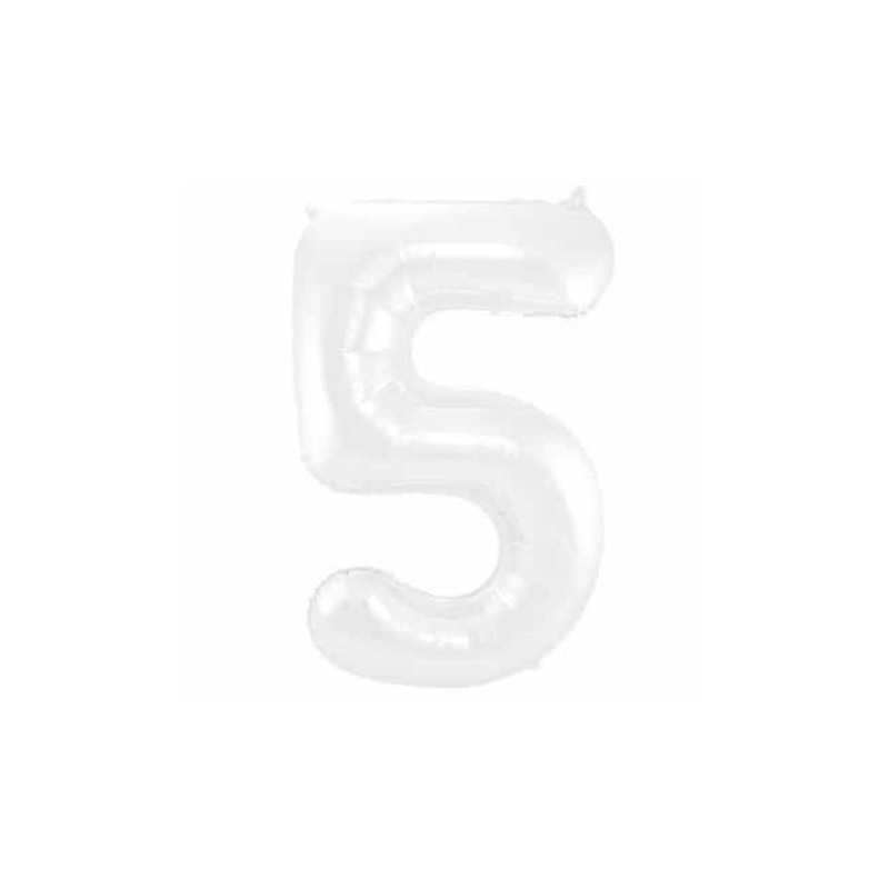 BALLON METALLIQUE CHIFFRE 5 100CM BLANC