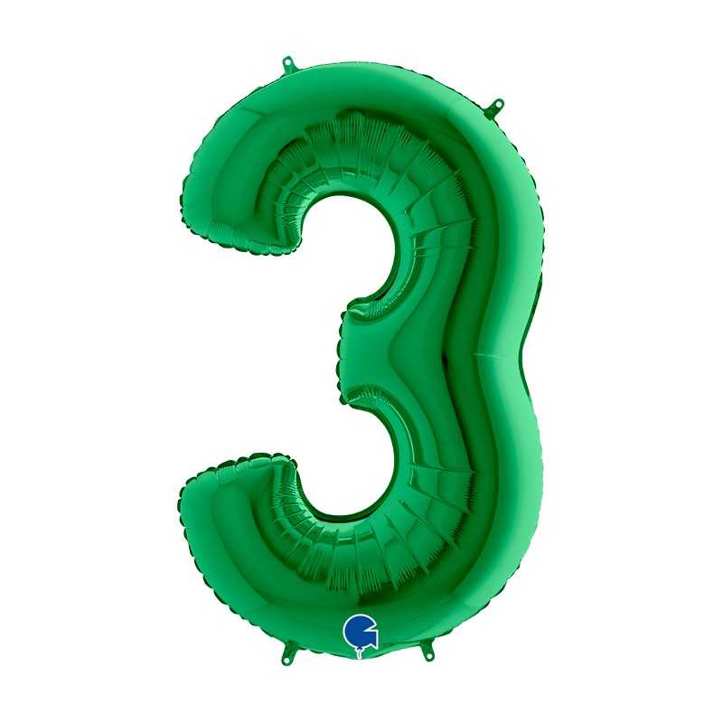 BALLON METALLIQUE CHIFFRE 3 102 CM VERT METAL