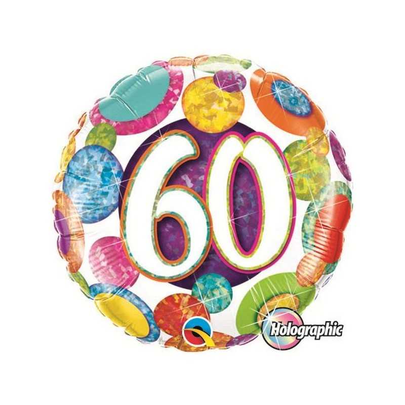 BALLON METALLIQUE ANNIVERSAIRE CHIFFRE 60 MULTICOLORE 46 CM