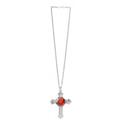 COLLIER EN RUBAN ROUGE AVEC CROIX ARGENT