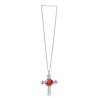 COLLIER EN RUBAN ROUGE AVEC CROIX ARGENT