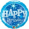 BALLON ROND METALLIQUE HAPPY BIRTHDAY BLEU ETOILES 46 CM