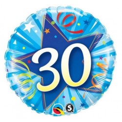 BALLON ROND METALLIQUE ANNIVERSAIRE CHIFFRE 30 BLEU 46 CM