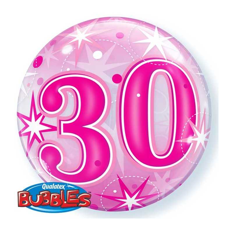 BALLON BUBBLES CHIFFRE 30 ROSE 56 CM