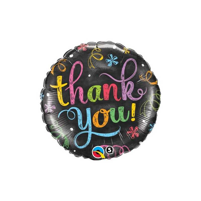 BALLON METALLIQUE THANK YOU NOIR ECRITURE MULTICOLORE 46 CM