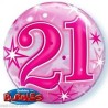 BALLON BUBBLES CHIFFRE 21 ROSE 56 CM