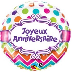 BALLON ROND JOYEUX ANNIVERSAIRE MULTICOLORE 46 CM